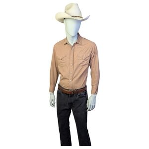 Vintage Tan Pearl Snap Western Shirt | Westmount MFG Calgary | Size Medium